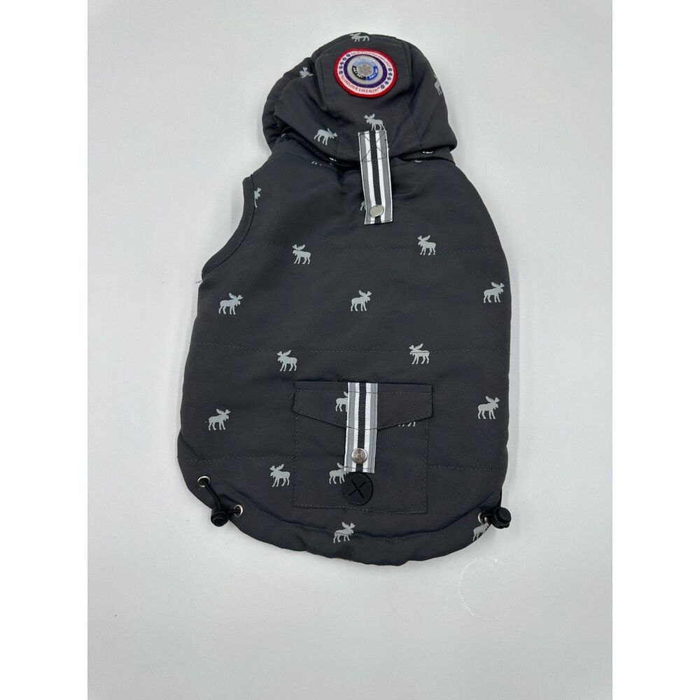 LuvGear Puffer Dog Coat Sz M Moose Motif  &"Cold Alert" Technology w/ Hoodie